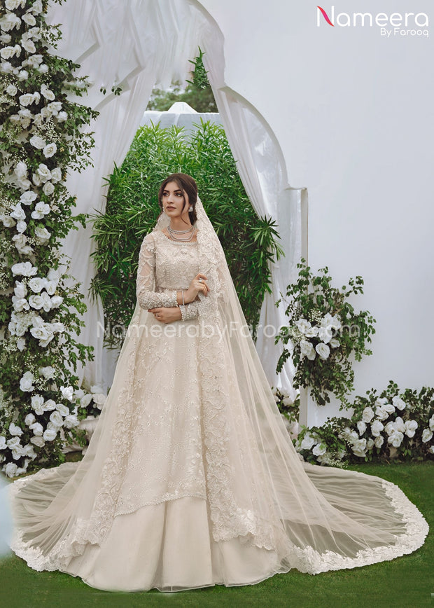 White Pakistani Bridal Dress in Lehenga ...